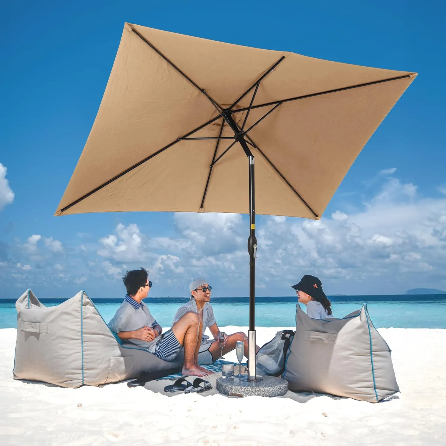 SUNVIVI OUTDOOR Patio Umbrella, 6.5' x 10' Rectangular Patio Umbrella, Metal Pole Square Outdoor Umbrella with Crank and Push Button Tilt, 6 Steel Ribs, Polyester Canopy