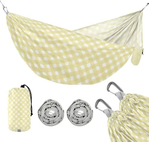 susiyo Portable Camping Hammock Yellow Plaid Check Stripes Printed Lightweight Hammock Comfortable Travel Swing with Tree Straps for Camping Hiking Backpacking Travel or Beach - Up to 330lbs