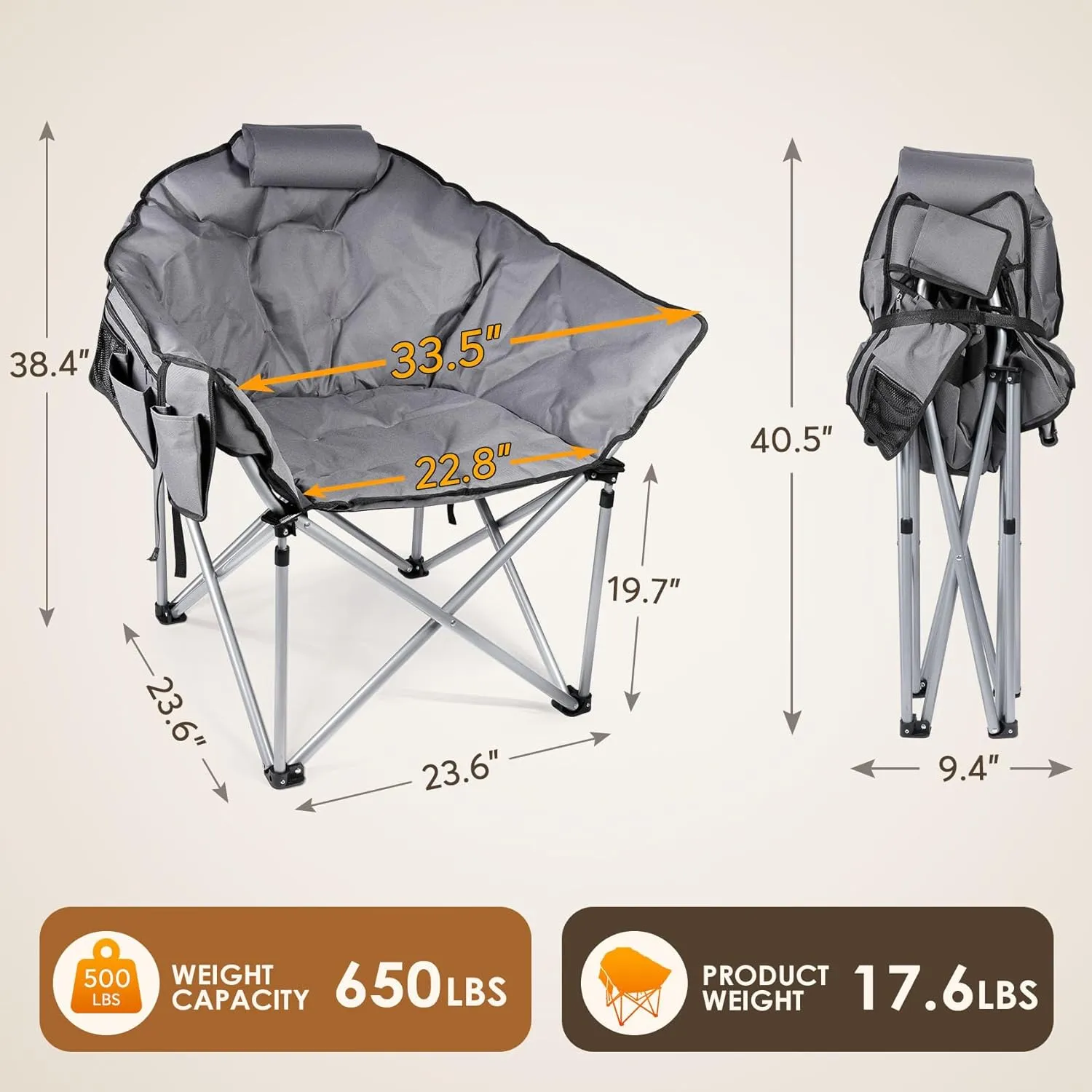 Suteck Heated Camping Chair, Oversized Outdoor Portable Heated Folding Chairs with 12V 20,000mAh Power Bank, Heated Foldable Chair Seat, Heating Chair for Outdoor Sports Camping Patio, 650lbs