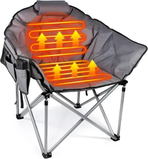 Suteck Heated Camping Chair, Oversized Outdoor Portable Heated Folding Chairs with 12V 20,000mAh Power Bank, Heated Foldable Chair Seat, Heating Chair for Outdoor Sports Camping Patio, 650lbs