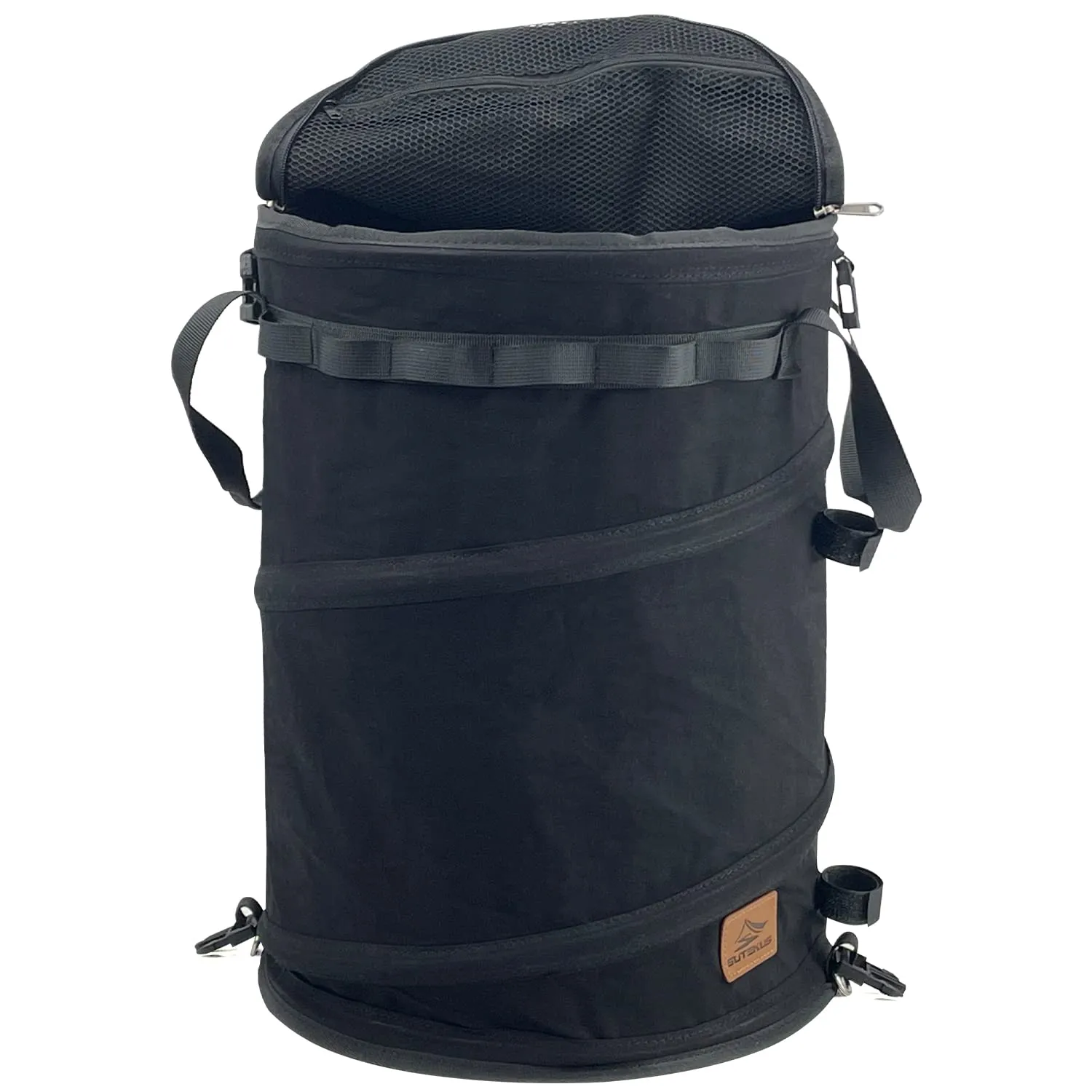 Sutekus Pop Up Storage Bin Collapsible Trash Can Recycle Container Reusable Utility Storage Bag with Zippered Lid for Camping, Laundry, Garden (Black)