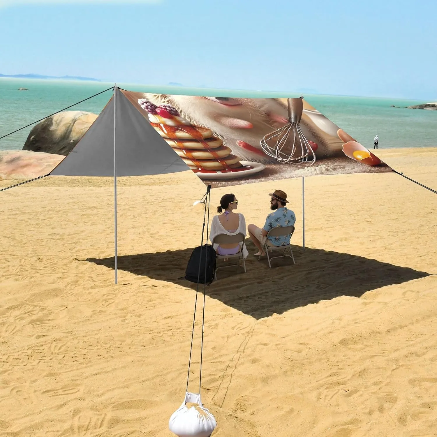 Sweet Hedgehog Baking Time Tent Beach Canopy Outdoor Patio Shade Cute Print Camping Sun Shelter Yard 9.2 × 10.5 FT Canopies with Poles Sandbags Easy