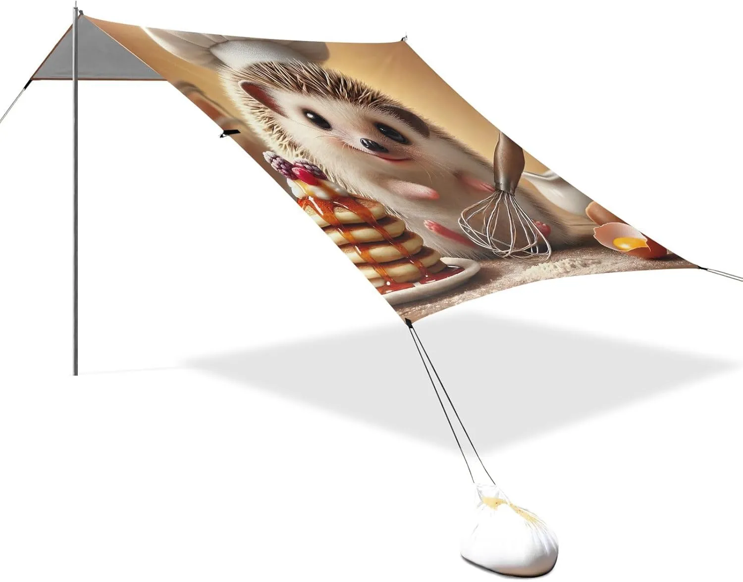 Sweet Hedgehog Baking Time Tent Beach Canopy Outdoor Patio Shade Cute Print Camping Sun Shelter Yard 9.2 × 10.5 FT Canopies with Poles Sandbags Easy