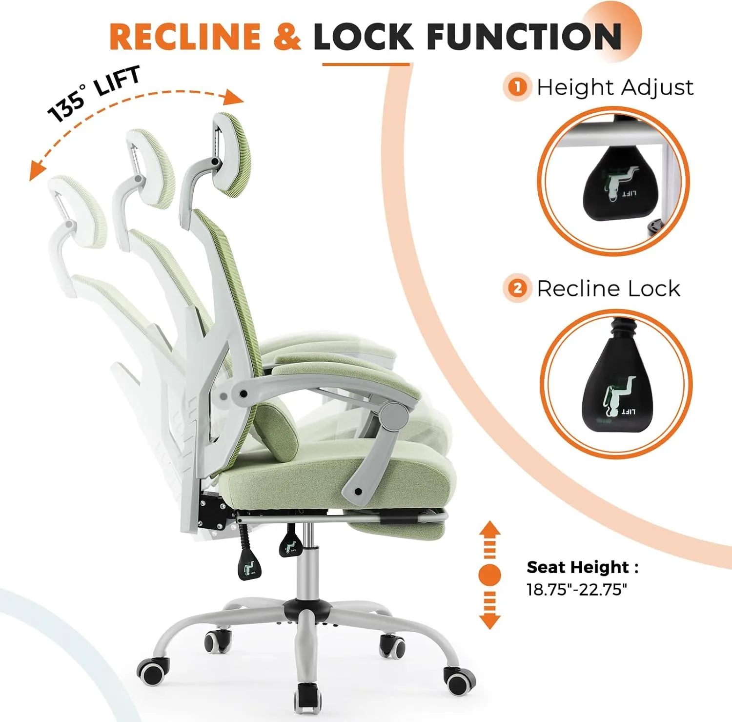 Sweetcrispy Office Computer Desk Chair, Ergonomic High-Back Mesh Rolling Work Swivel Chairs with Wheels, Comfortable Lumbar Support, Comfy Arms for Home, Bedroom, Study, Student, Green