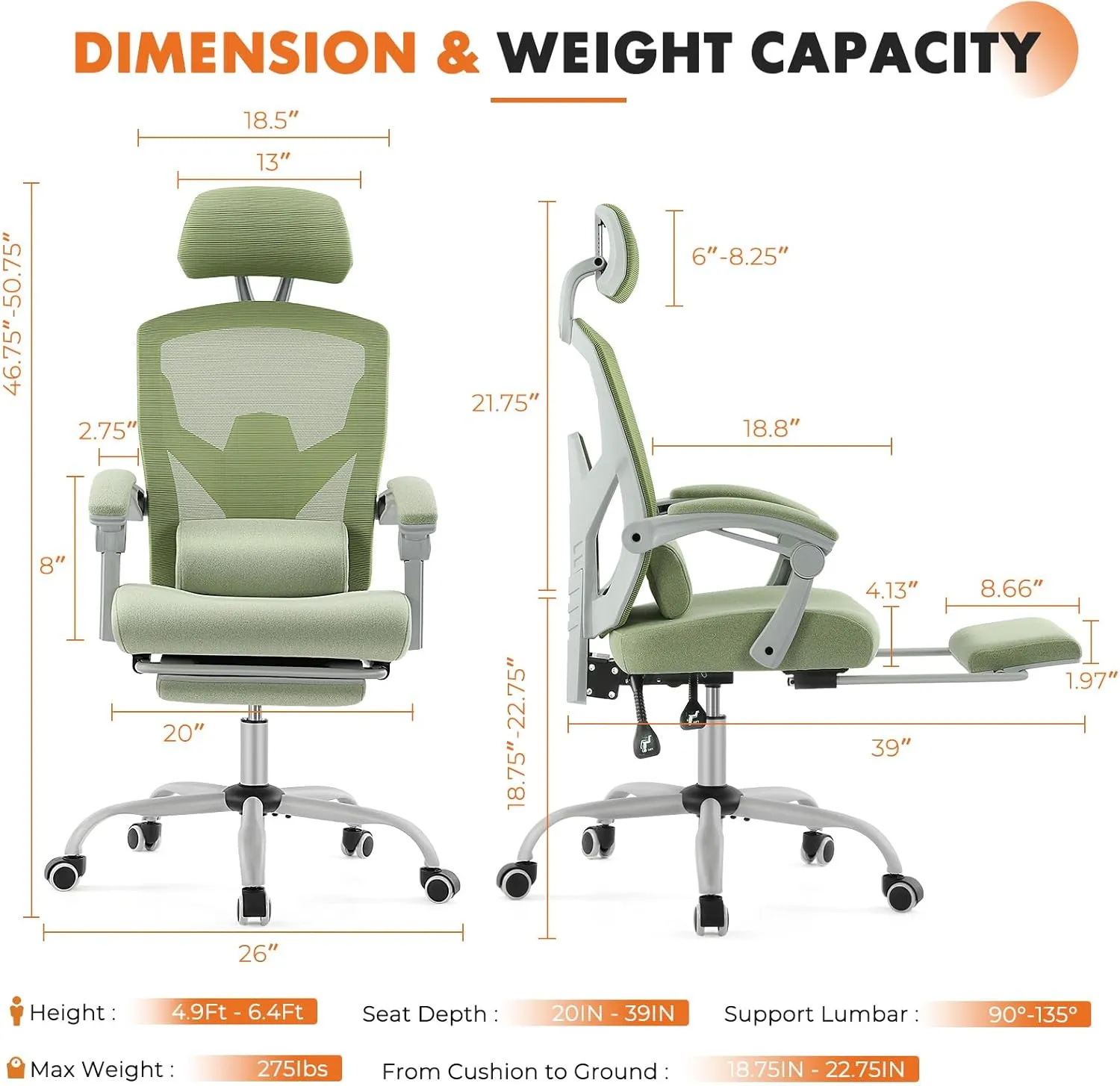 Sweetcrispy Office Computer Desk Chair, Ergonomic High-Back Mesh Rolling Work Swivel Chairs with Wheels, Comfortable Lumbar Support, Comfy Arms for Home, Bedroom, Study, Student, Green