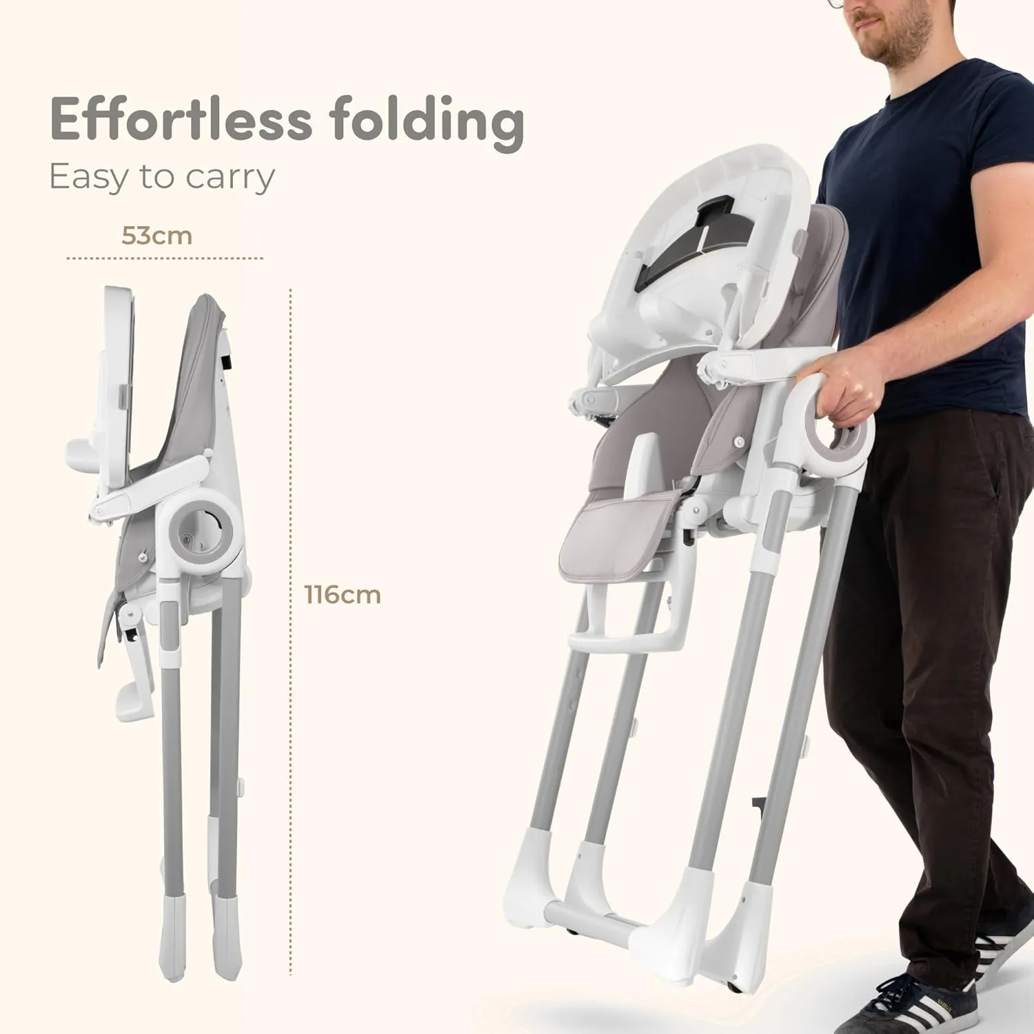 Sweety Fox Baby High Chair Adjustable to 7 Different Heights - Grey Baby Chair - Silla para Comer de Bebe - Foldable High Chairs for Babies and Toddlers