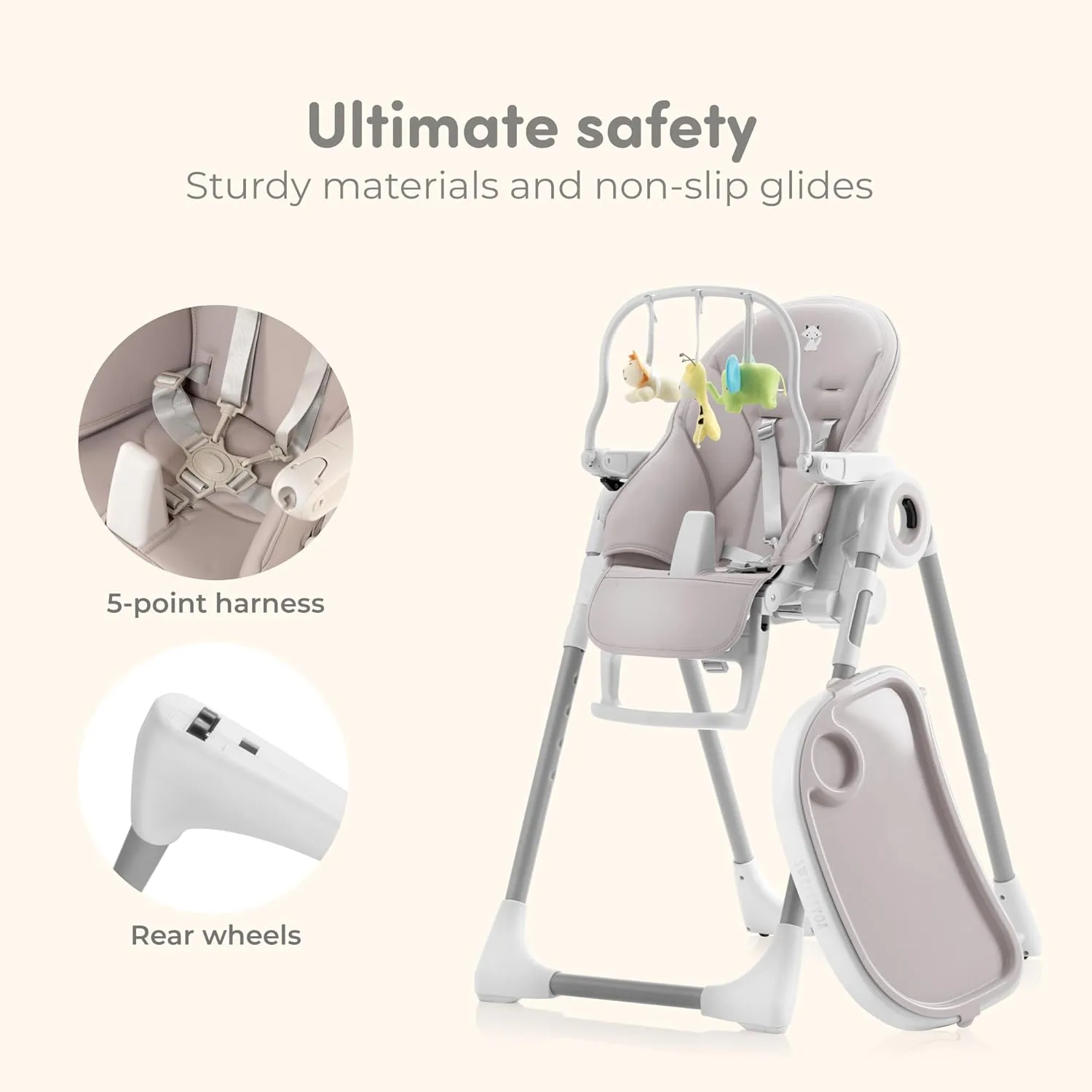 Sweety Fox Baby High Chair Adjustable to 7 Different Heights - Grey Baby Chair - Silla para Comer de Bebe - Foldable High Chairs for Babies and Toddlers