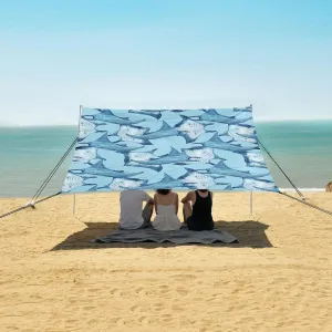 Swimming Manta Ray Beach Canopy Tent Anti-UV & Wind Resistant, Watercolor Camping Sun Shelter Easy Setup Portable,Outdoor Shade Tents with Sandbags,Sand Shovels,Ground Pegs & Stability Poles