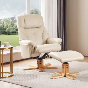 Swivel Recliner Chair with Ottoman, Stylish Faux Leather Recliner Chairs for Adults, 360° Swivel Reclining Chair for Living Room, Study, RV Recliners, Recliner Chairs for Adults, Cream