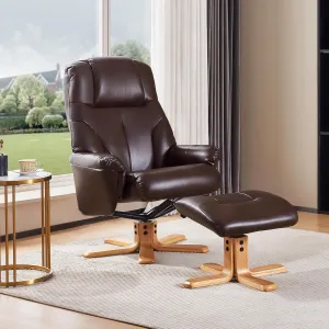 Swivel Recliner Chair with Ottoman, Stylish Faux Leather Reclining Chair for Adults, 360° Swivel, Small Recliners for Small Spaces, Chairs for Living Room, Study, RV Recliners (Brown)