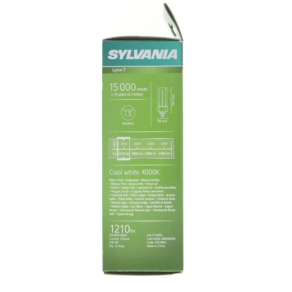 Sylvania Lynx-T Compact Fluorescent Light Bulb GX24d-2 18W/840