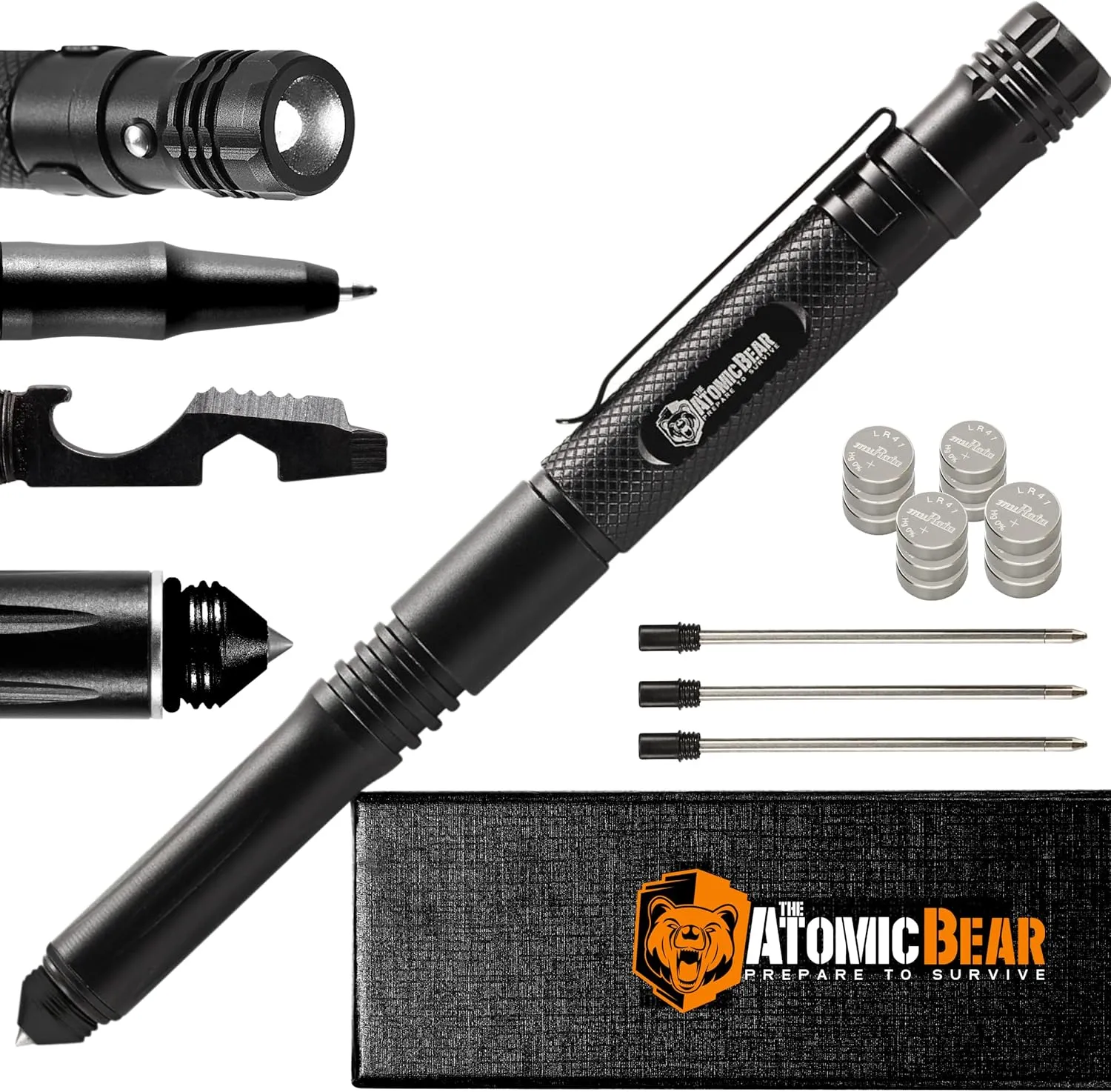 Tactical Pen – Self Defense Pen & Multi-tool Pen - Flashlight Survival Pen for Men & Women - Tactical Gear & Gift - Military EDC Pen   Glass Breaker   Bottle Opener – 3 Ink Refills   12 Batteries