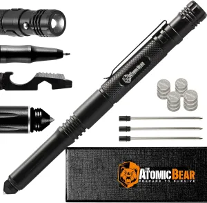 Tactical Pen – Self Defense Pen & Multi-tool Pen - Flashlight Survival Pen for Men & Women - Tactical Gear & Gift - Military EDC Pen   Glass Breaker   Bottle Opener – 3 Ink Refills   12 Batteries