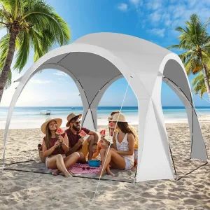 Tangkula 11x11 Ft Beach Canopy, Portable Beach Shelter with Carry Bag, Easy Set-up Instant Sunshade Tent with Fiberglass Rods, 6-8 People UPF50  Large Sun Shelter for Camping