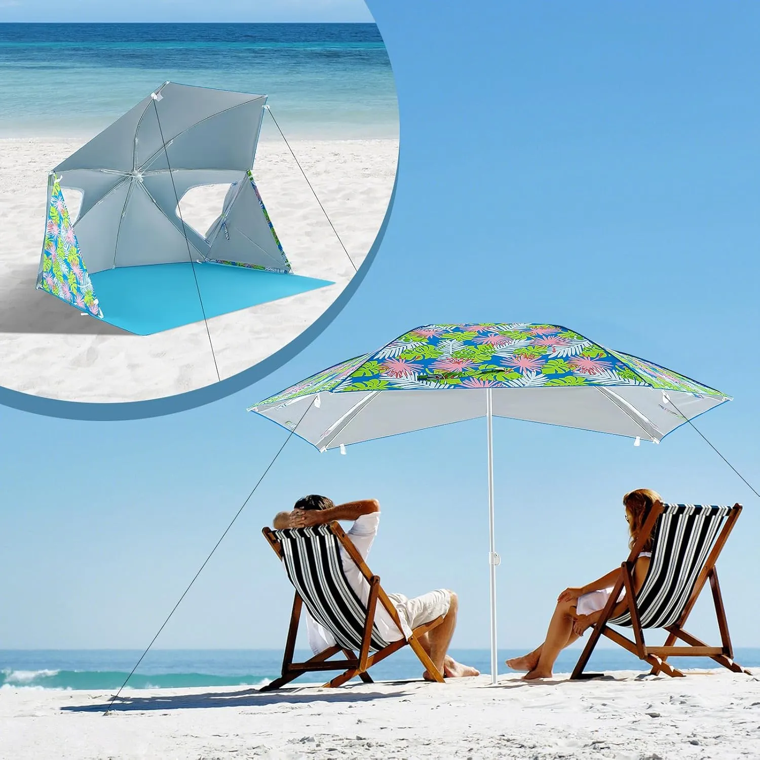Tangkula Beach Tent for 2-4 People, 2-in-1 Beach Tent Sun Shelter with Extendable Floor, Roll-Up Windows, UPF50  Easy Setup Beach Umbrella for Shade Pool Backyard Camping