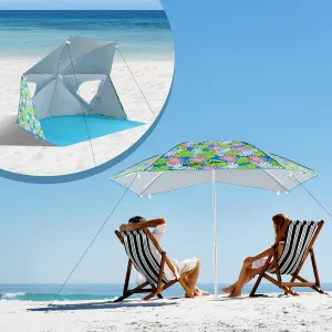 Tangkula Beach Tent for 2-4 People, 2-in-1 Beach Tent Sun Shelter with Extendable Floor, Roll-Up Windows, UPF50  Easy Setup Beach Umbrella for Shade Pool Backyard Camping