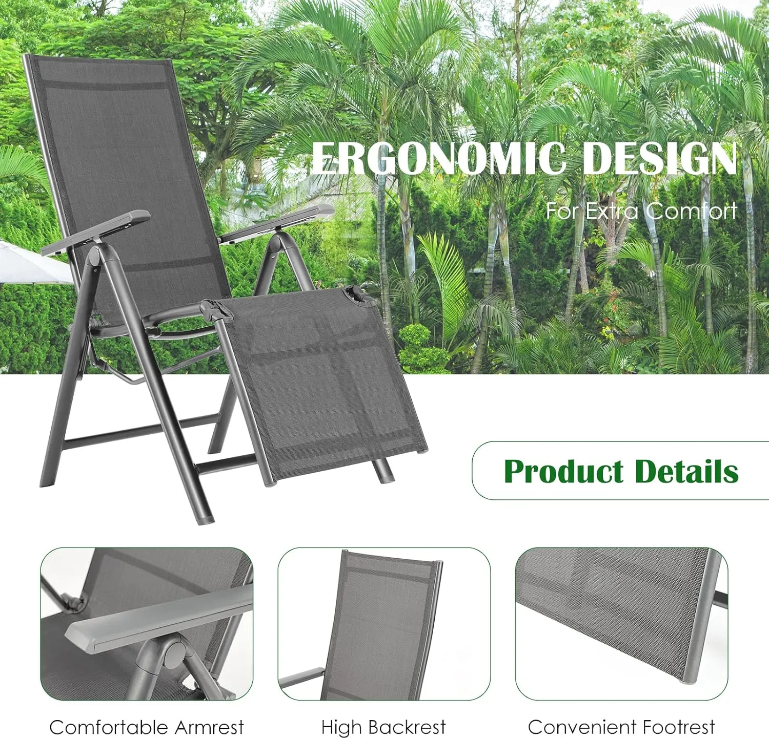 Tangkula Outdoor Folding Lounge Chair, Patio Reclining Chair W/7 Adjustable Backrest & Footrest Positions, Portable Chaise Lounge Chair w/Aluminum Frame for Poolside, Balcony, Backyard, Garden