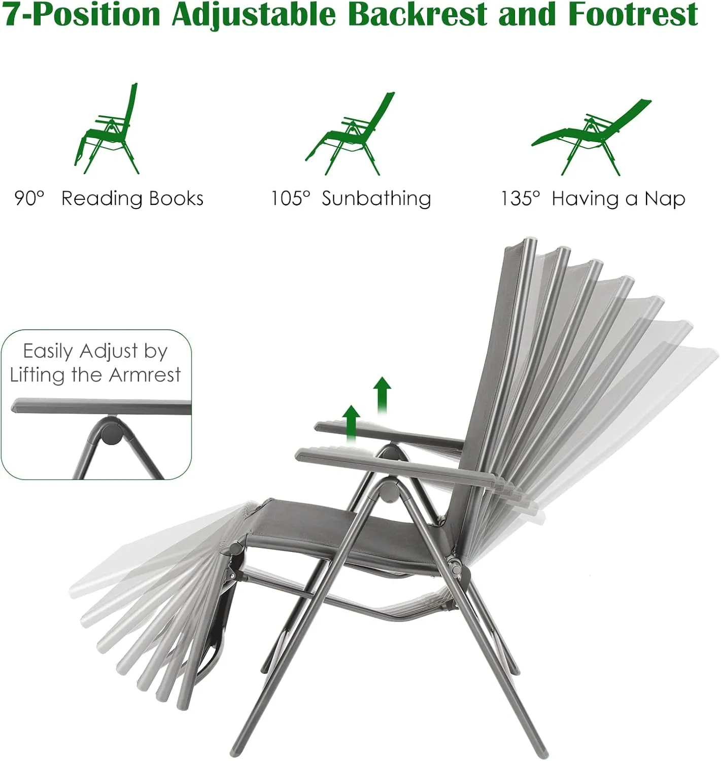 Tangkula Outdoor Folding Lounge Chair, Patio Reclining Chair W/7 Adjustable Backrest & Footrest Positions, Portable Chaise Lounge Chair w/Aluminum Frame for Poolside, Balcony, Backyard, Garden