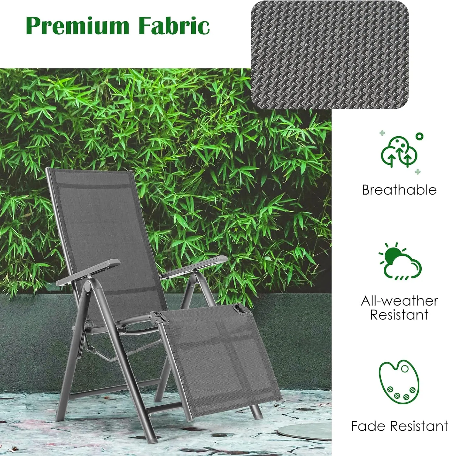 Tangkula Outdoor Folding Lounge Chair, Patio Reclining Chair W/7 Adjustable Backrest & Footrest Positions, Portable Chaise Lounge Chair w/Aluminum Frame for Poolside, Balcony, Backyard, Garden