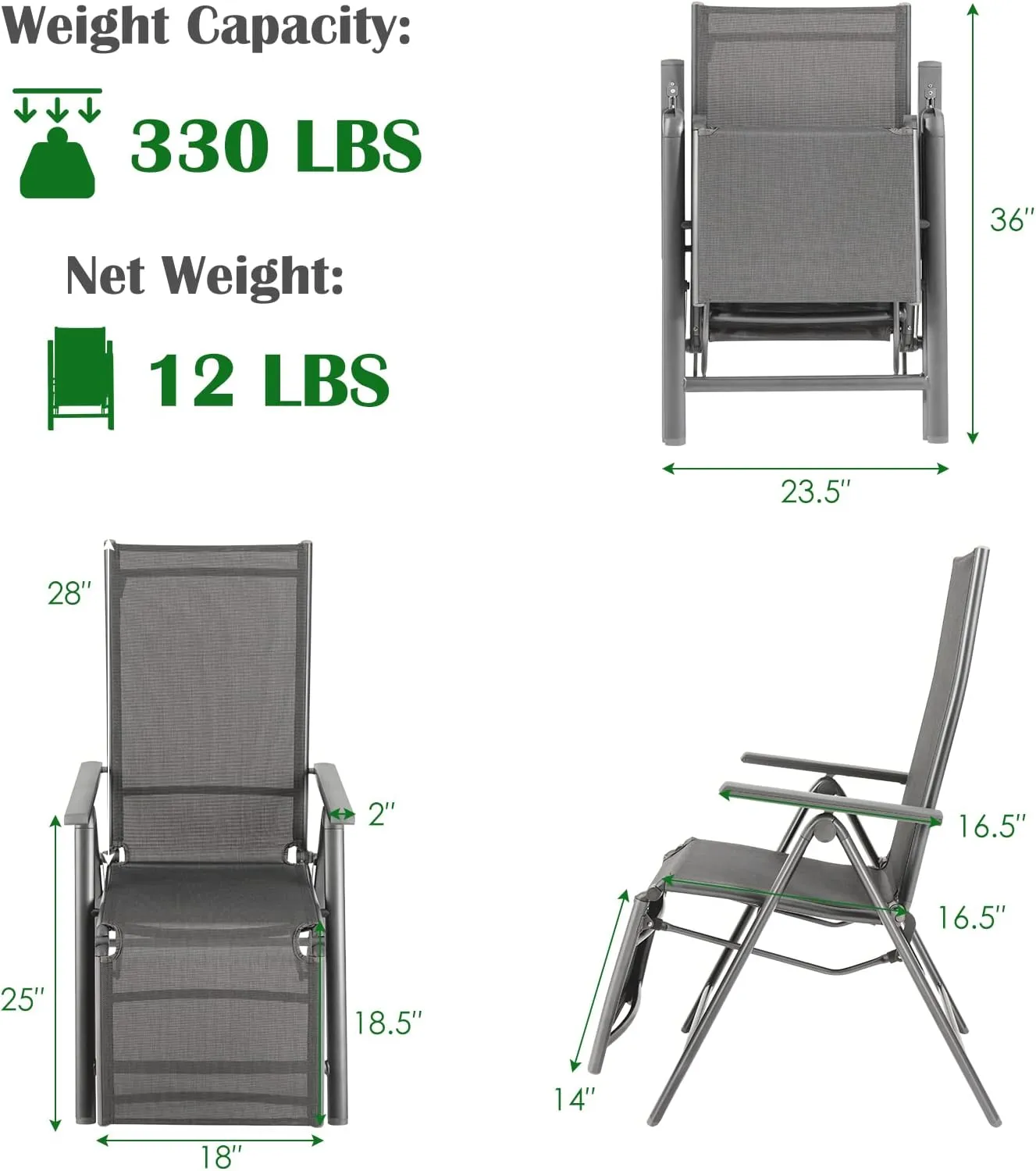 Tangkula Outdoor Folding Lounge Chair, Patio Reclining Chair W/7 Adjustable Backrest & Footrest Positions, Portable Chaise Lounge Chair w/Aluminum Frame for Poolside, Balcony, Backyard, Garden