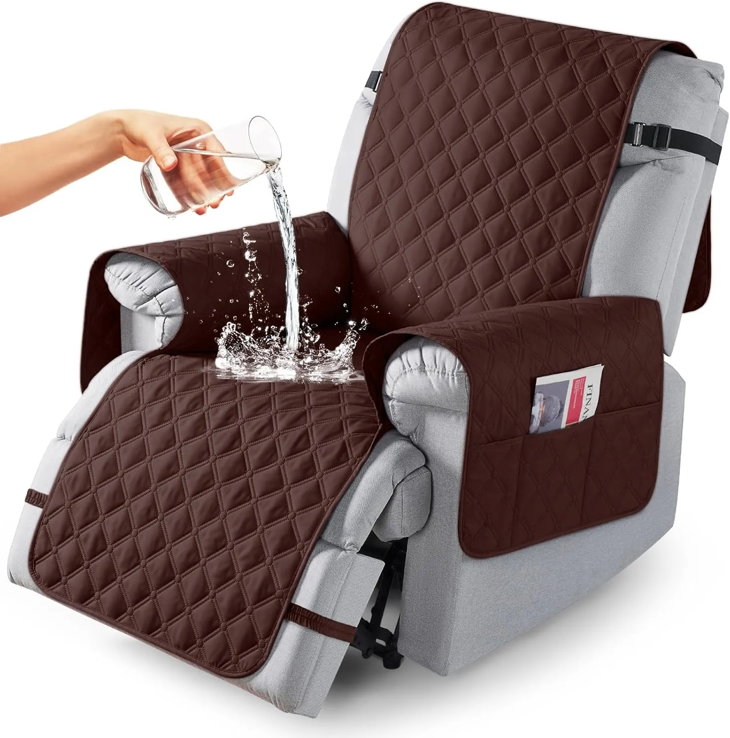 TAOCOCO Reversible Recliner Couch Cover, Recliner Sofa Covers with Leg Straps, 100% Waterproof Recliner Covers for Reclining Chair, Washable Couch Protector for Pets Kids(1 Seater 22", Coffee)
