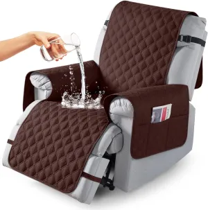 TAOCOCO Reversible Recliner Couch Cover, Recliner Sofa Covers with Leg Straps, 100% Waterproof Recliner Covers for Reclining Chair, Washable Couch Protector for Pets Kids(1 Seater 22", Coffee)