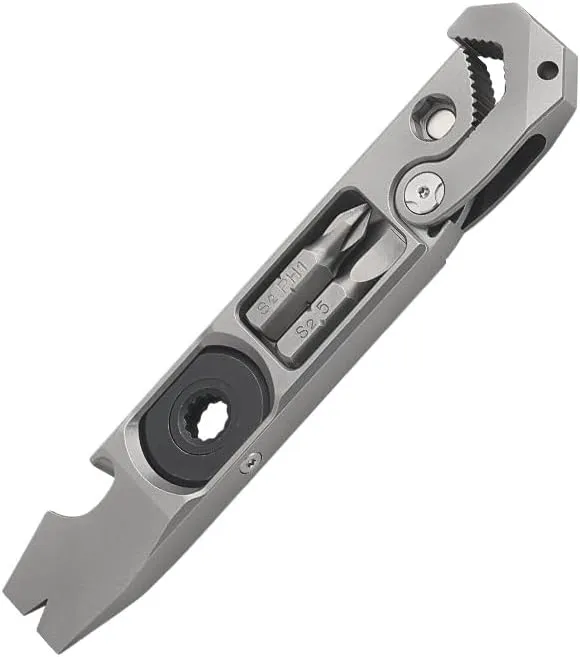 TC4 Titanium Ratchet Pry Bar | 20mm Wrench, Hidden Screwdrivers, Bottle Opener | 6.35mm Bit Socket & Scale | 60g EDC Multi-Tool for Camping, Survival (115mm)