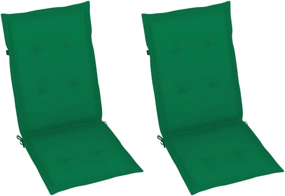 Teak Wood Patio Chairs with Green Cushions, 2-Piece Outdoor Furniture Set, Foldable Reclining Lounge Chairs for Garden, Poolside, and Backyard