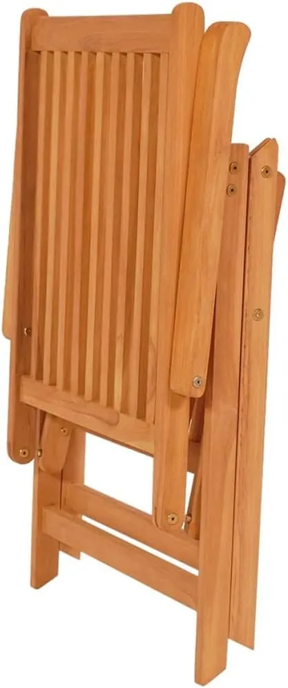 Teak Wood Patio Chairs with Green Cushions, 2-Piece Outdoor Furniture Set, Foldable Reclining Lounge Chairs for Garden, Poolside, and Backyard