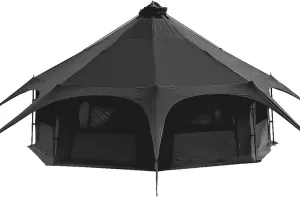 Teepee Camping Tent Cotton Tent Pyramid Yurt Tent Multi-Person Family Glamping Tent Double Layer Large Waterproof Tents for 8-10 Person
