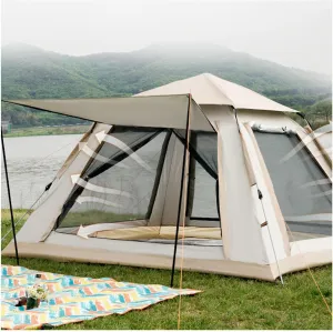 Teepee Tents for Camping 4 People Double Doors and Four Windows, Blackout Tent Practical Advanced Instant Dome Tent for Camping