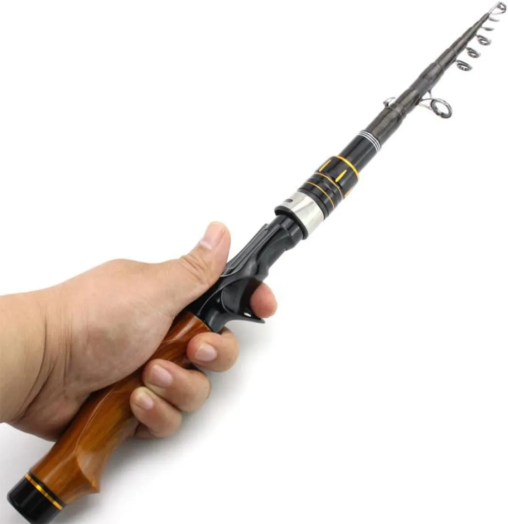 Telescopic Fishing Rod Carbon Spinning Casting Rod Carbon Fiber Portable Telescopic Fishing Pole 1.8m