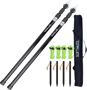 Telescoping Tarp Poles Set of Two, Adjustable Aluminum Rods for Tent Fly Camping Shelter Awning RV Car & Motorcycle Camping, Portable, Lightweight Replacement Tent Poles with Zipper Bag