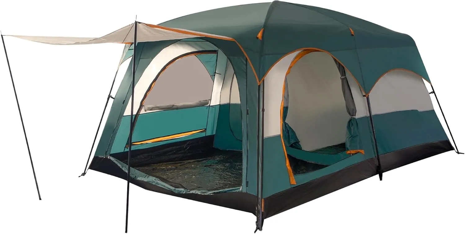 TENPLAY 8-10 Person Family Cabin Tent,170T Polyester,PU Coating waterproof2000mm,2Room 3Doors 3Mesh Windows,Double Layer,Large Tent for Outdoor,Picnic,Camping,Family Gathering.