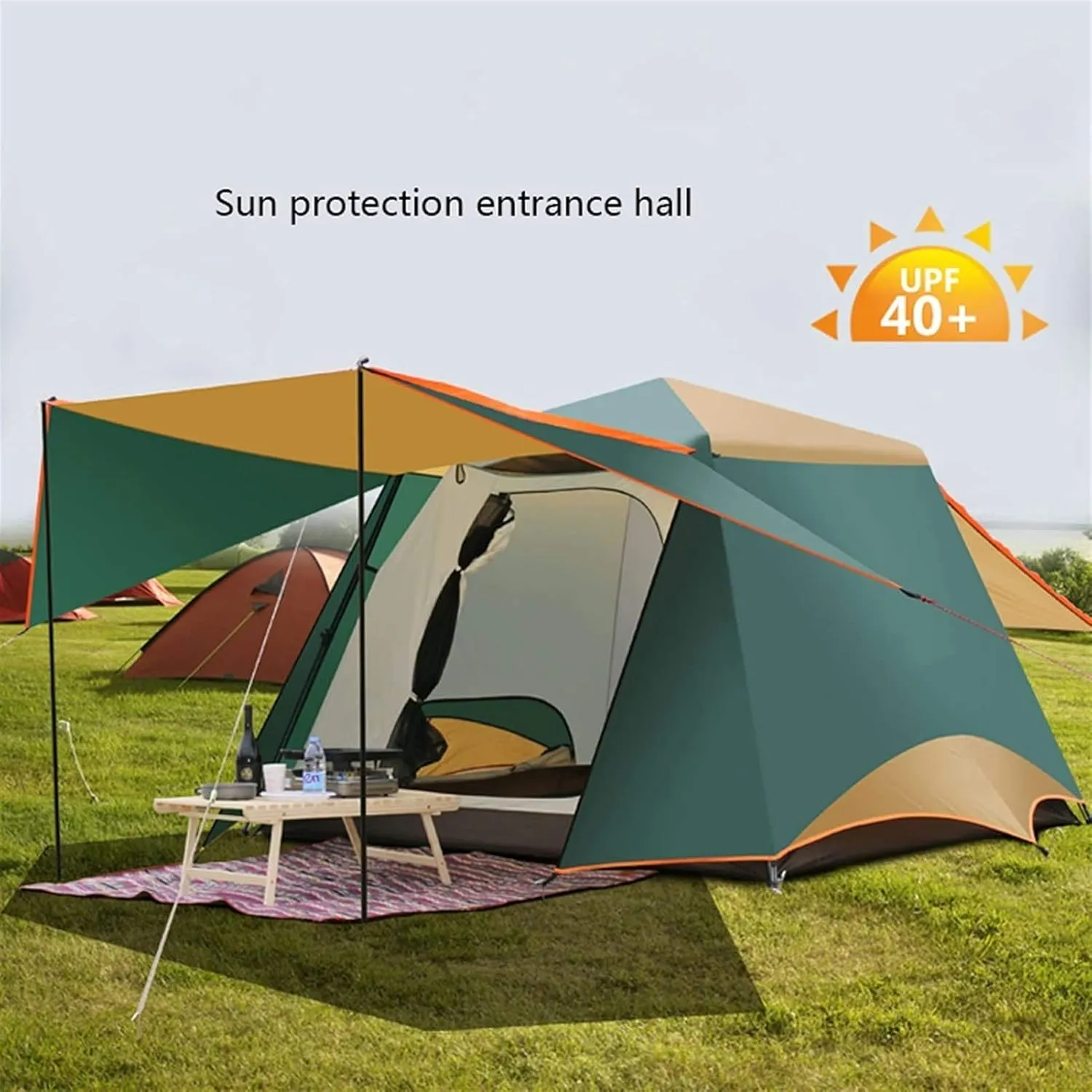 Tent 3-6 Persons Double Layer 2 Hall 1 Rooms Large Outdoor Family Party Tents Big Space Anti-UV Camping Tent Outdoor