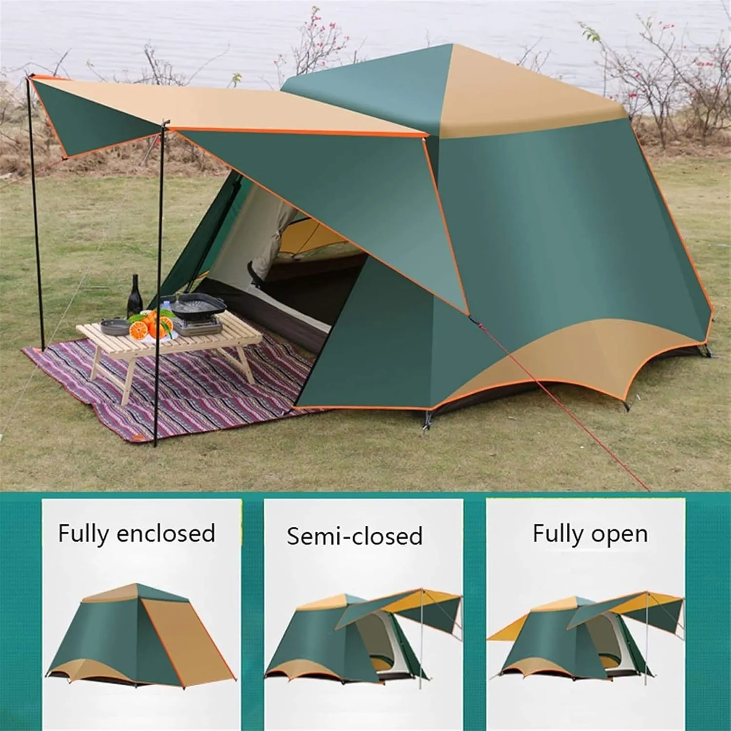 Tent 3-6 Persons Double Layer 2 Hall 1 Rooms Large Outdoor Family Party Tents Big Space Anti-UV Camping Tent Outdoor