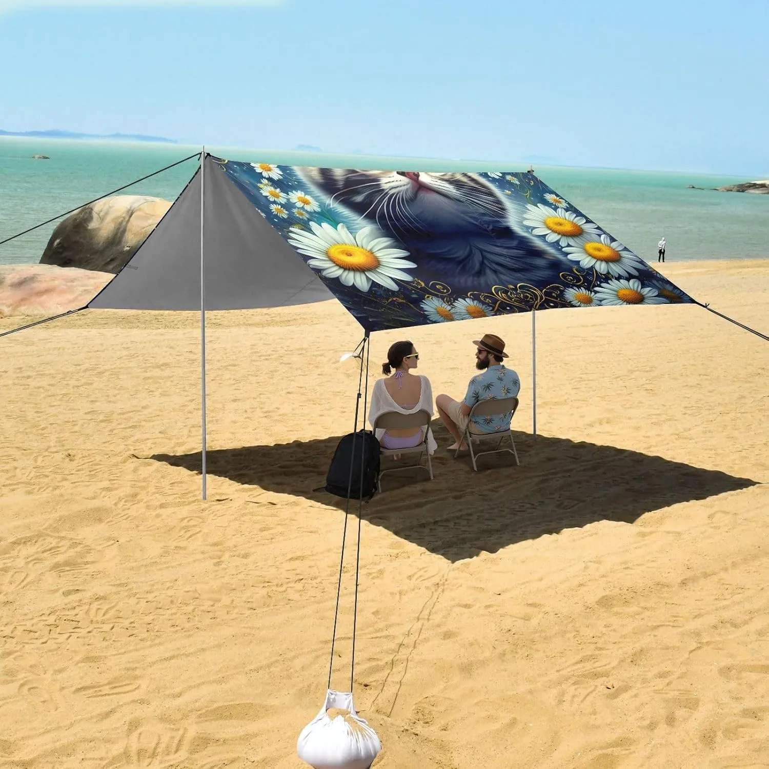 Tent Beach Canopy Cute Kitten Starry Night Sky Outdoor Patio Shade Cute 9.2 × 10.5 FT Shades Sand Camping Sun Shelter Canopies with Anchor Poles Easy up