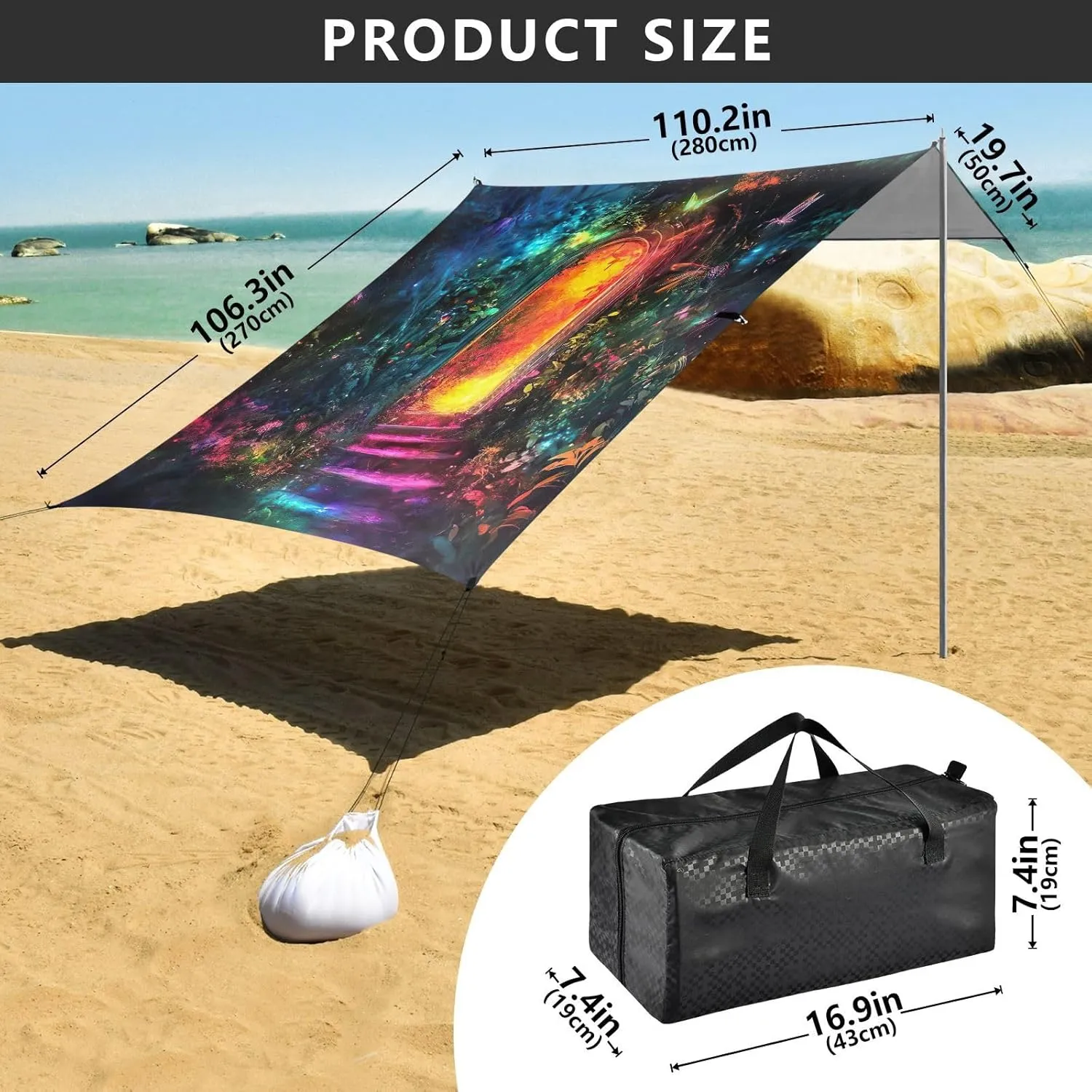 Tent Beach Canopy Mystical Forest Entrance Outdoor Patio Sun Shade 9.2 × 10.5 FT Outside Travel Camping Sun Shelter Sunshade with Poles Sandbags Easy