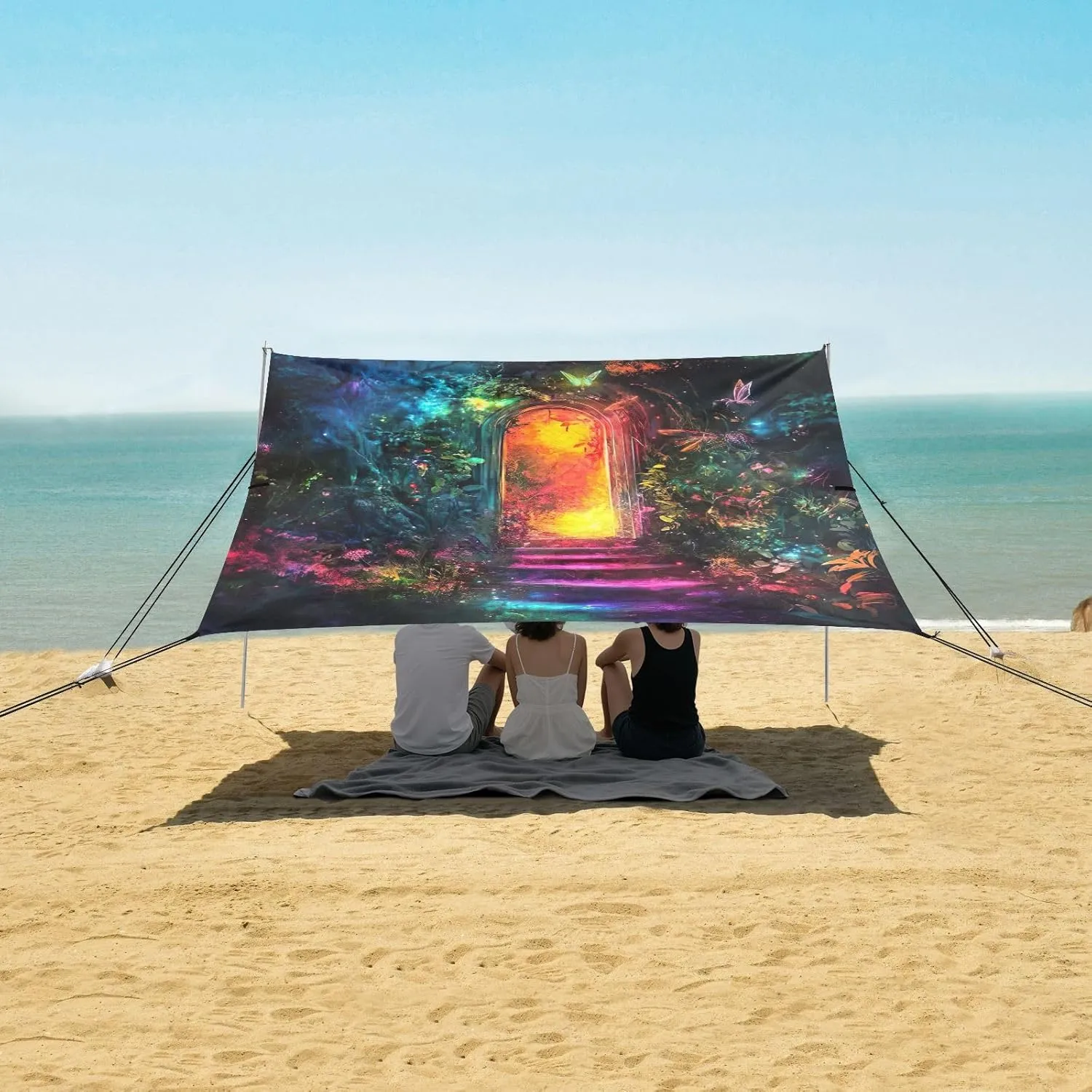 Tent Beach Canopy Mystical Forest Entrance Outdoor Patio Sun Shade 9.2 × 10.5 FT Outside Travel Camping Sun Shelter Sunshade with Poles Sandbags Easy