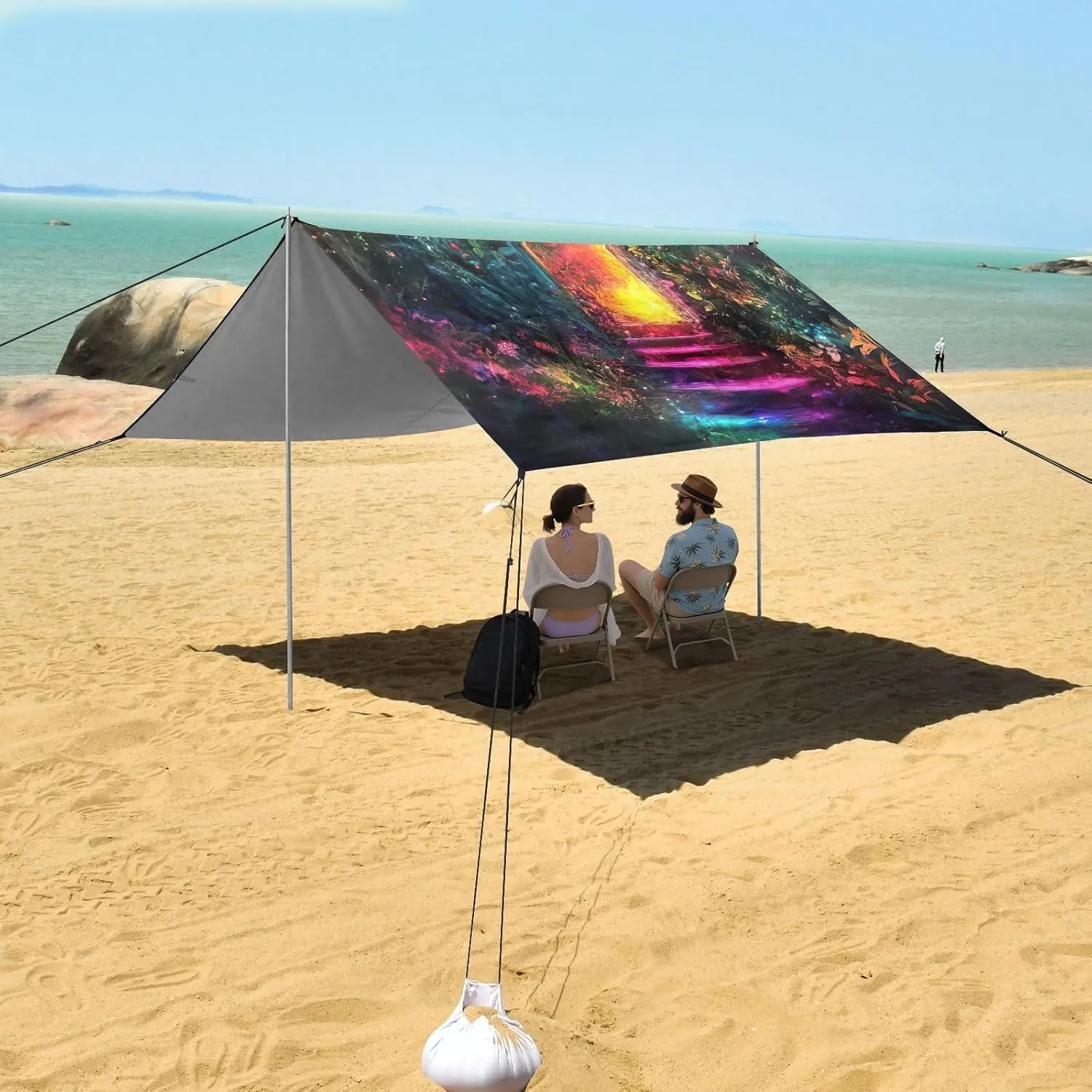Tent Beach Canopy Mystical Forest Entrance Outdoor Patio Sun Shade 9.2 × 10.5 FT Outside Travel Camping Sun Shelter Sunshade with Poles Sandbags Easy