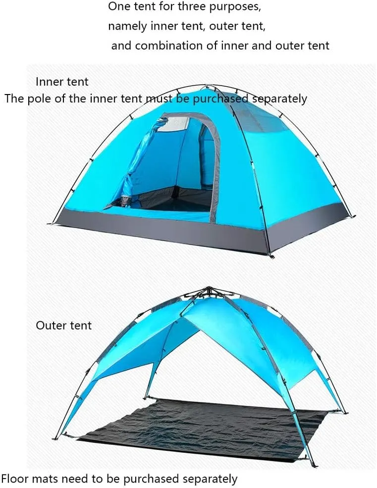 Tent Double Layer Automatic Instant Setup Camping Tent 3-4 Person Family Tent Waterproof Foldable Tent for Hiking Travel Yurt (Color : Royal Blue)
