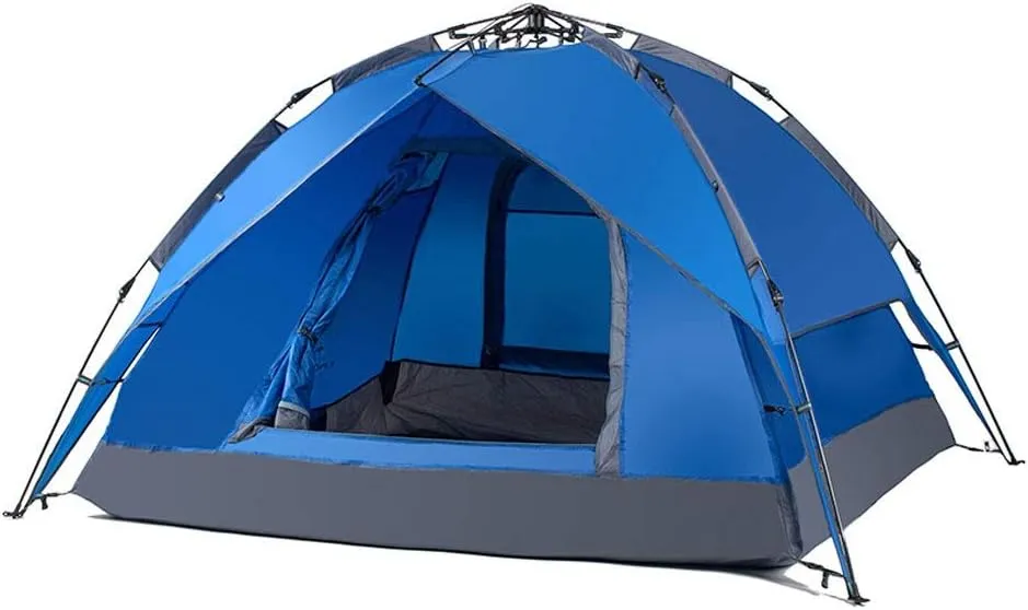 Tent Double Layer Automatic Instant Setup Camping Tent 3-4 Person Family Tent Waterproof Foldable Tent for Hiking Travel Yurt (Color : Royal Blue)