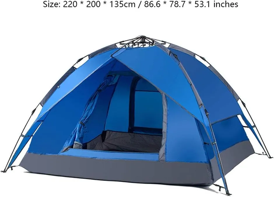 Tent Double Layer Automatic Instant Setup Camping Tent 3-4 Person Family Tent Waterproof Foldable Tent for Hiking Travel Yurt (Color : Royal Blue)