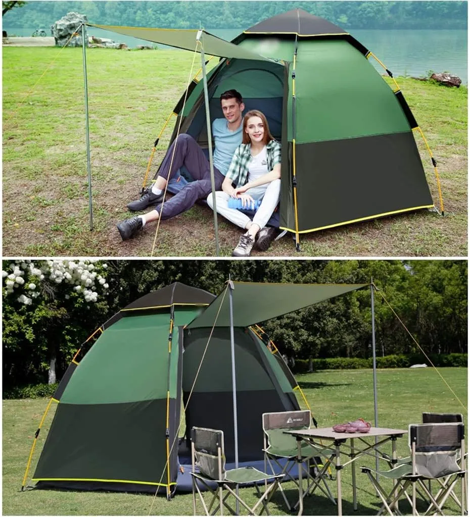 Tent Outdoor 3-4 People Automatic Anti-Storm rain 2 Double Thick Rainproof Camping Outdoor Camping Household Tent pop-up Large Cabin Beach Tent Quick Installation wate Hopeful