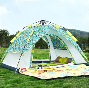 Tent Outdoor Camping Outing 3 in 1 Pop Up Camping Tents, Bohemian Style Large 3-4 People Outdoor Tent Portable Automatic Double Layer Dome Tent Automatic Camping Tent