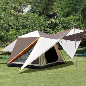 Tents for Camping Waterproof, Pop Up Tent, Camping Tents & Shelters, Tents with Top Rainfly, Big Skylight 3-5 Person Family Tents, with Front and Rear Double Halls (Color : White Coffee)