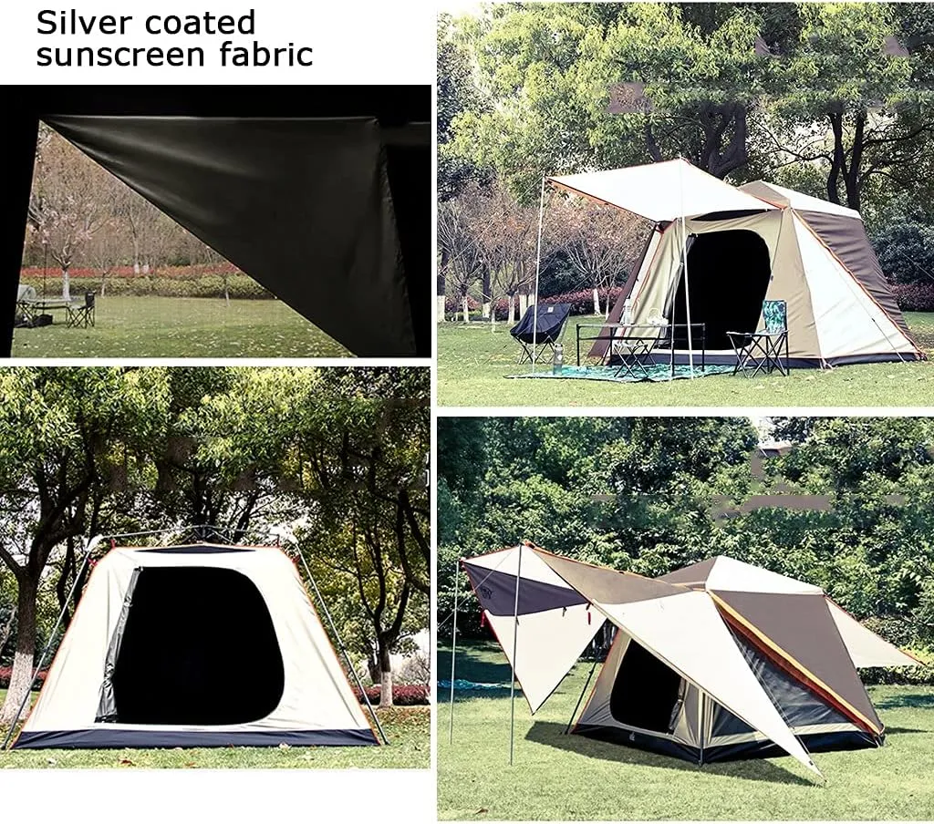Tents for Camping Waterproof, Pop Up Tent, Camping Tents & Shelters, Tents with Top Rainfly, Big Skylight 3-5 Person Family Tents, with Front and Rear Double Halls (Color : White Coffee)
