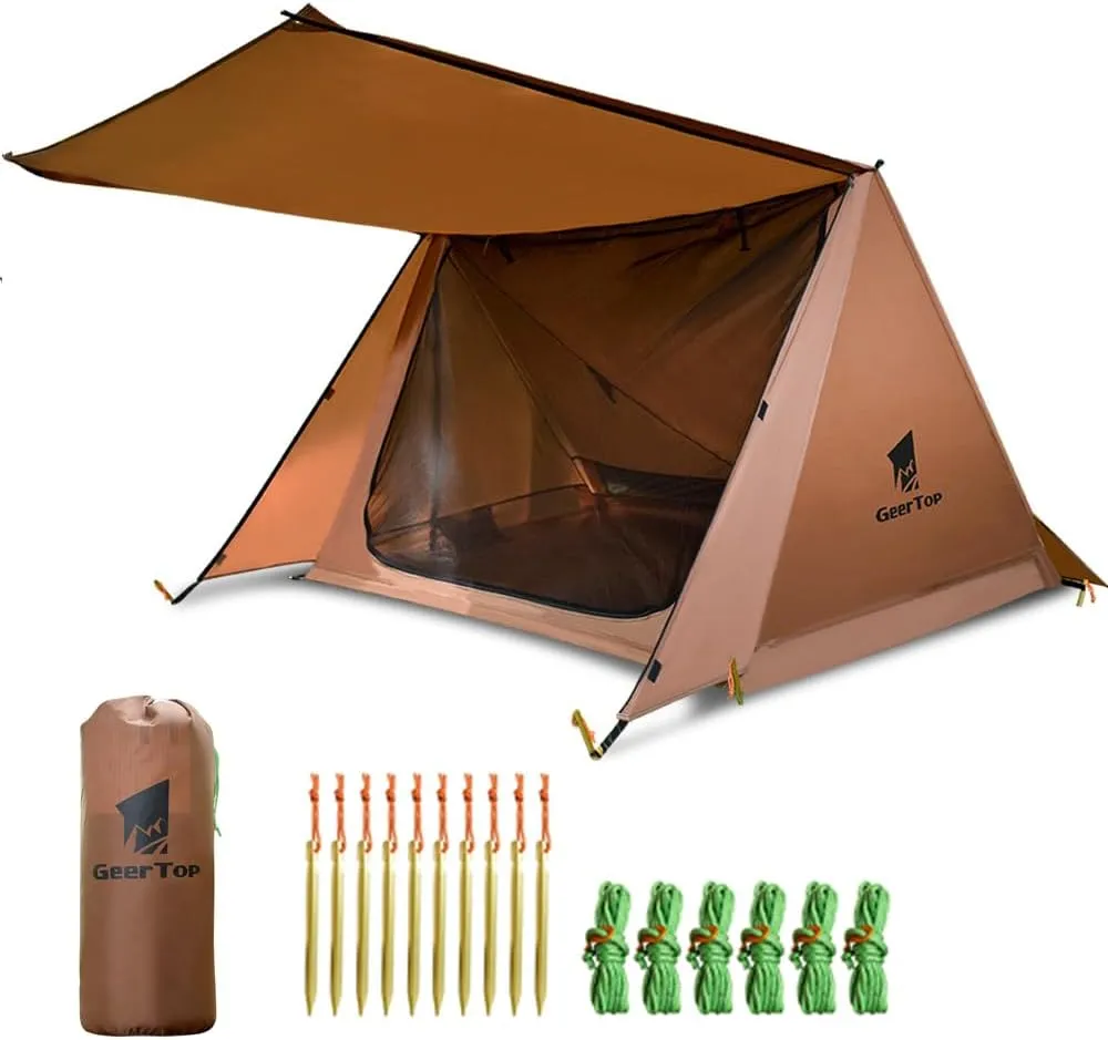 Tents, Outdoor 2-Person Dual-Layer Camping Tent Beach Garden Picnic Tent Portable Windproof Rainproof Sunshine-Proof Tent Fishing Hiking Sunshine Shelter, 210T Polyester, Brown