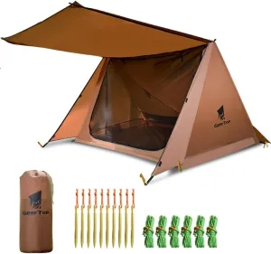 Tents, Outdoor 2-Person Dual-Layer Camping Tent Beach Garden Picnic Tent Portable Windproof Rainproof Sunshine-Proof Tent Fishing Hiking Sunshine Shelter, 210T Polyester, Brown