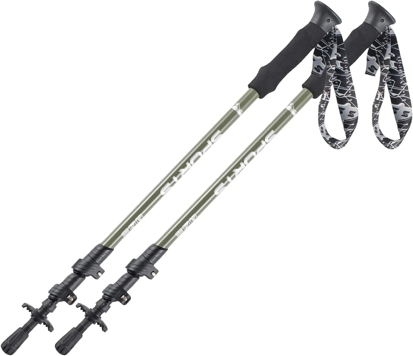 TFO 3-Section Telescopic Trekking Poles - 2PCS Carbon Fiber Monopod Walking or Hiking Sticks with with Accessories Mount and Adjustable Quick Locks